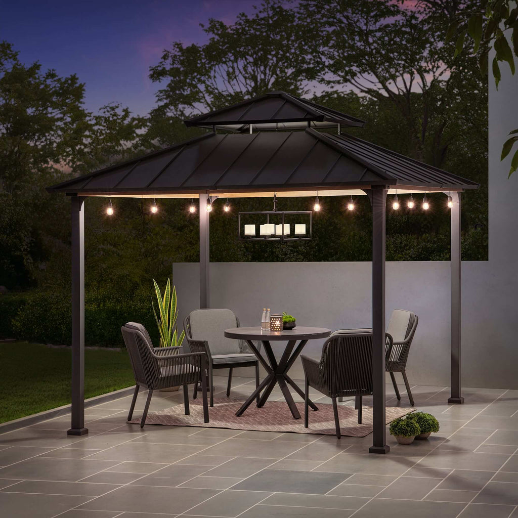 PASU 300cm x 300cm Steel Gazebo with 2-storey Rooftop - night view