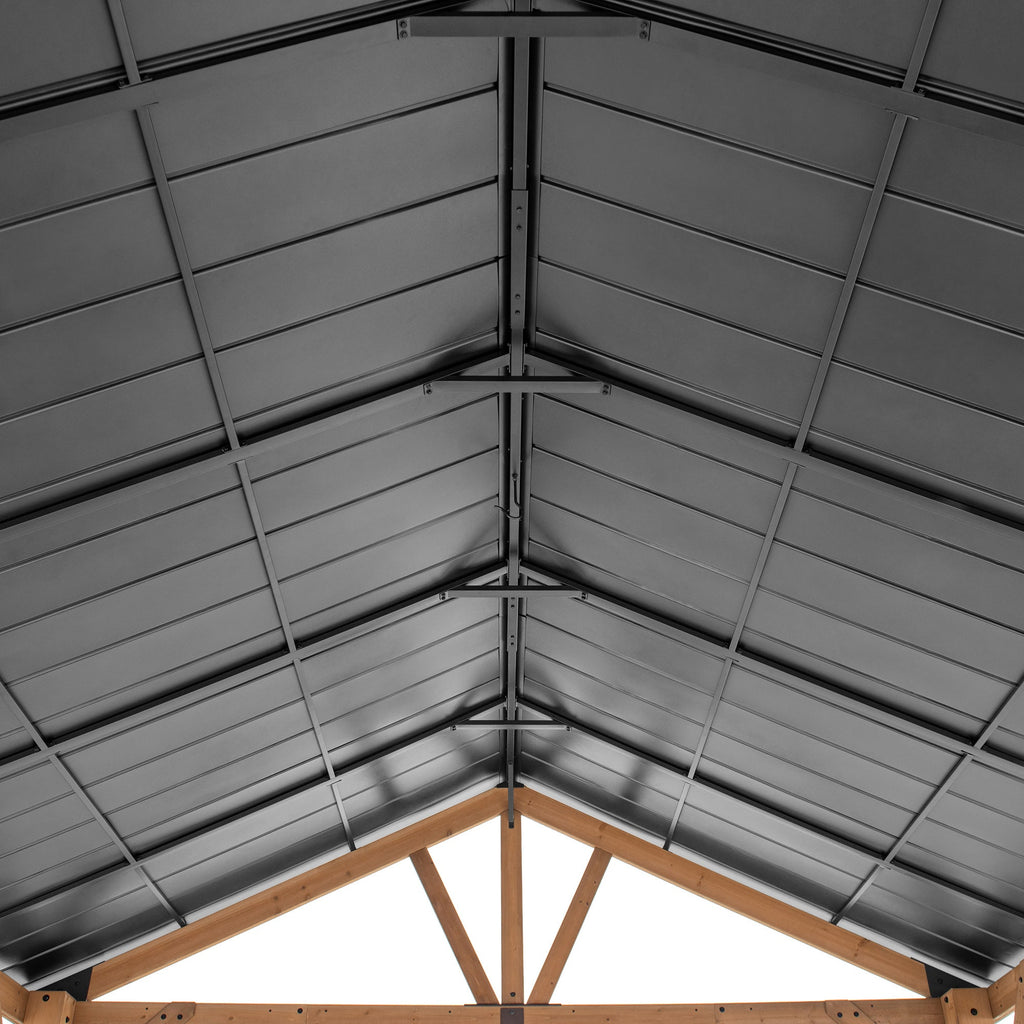 REBRA 465cm x 404cm Cedar Framed Gazebo with Anthracite Steel Gable Roof - inside roof