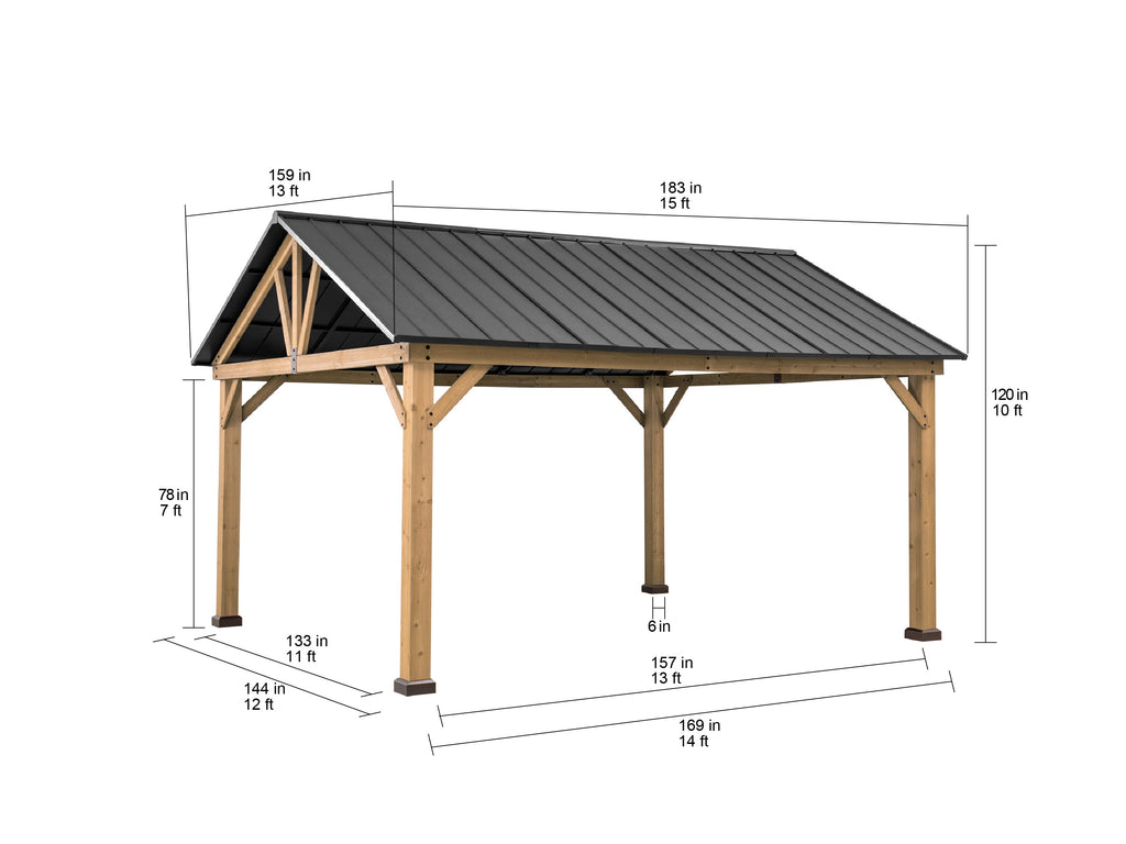 REBRA 465cm x 404cm Cedar Framed Gazebo with Anthracite Steel Gable Roof - dimensions