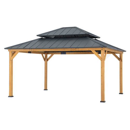 RIMO 450cm x 390cm Cedar Framed Gazebo with Anthracite Steel 2-tier Roof - side