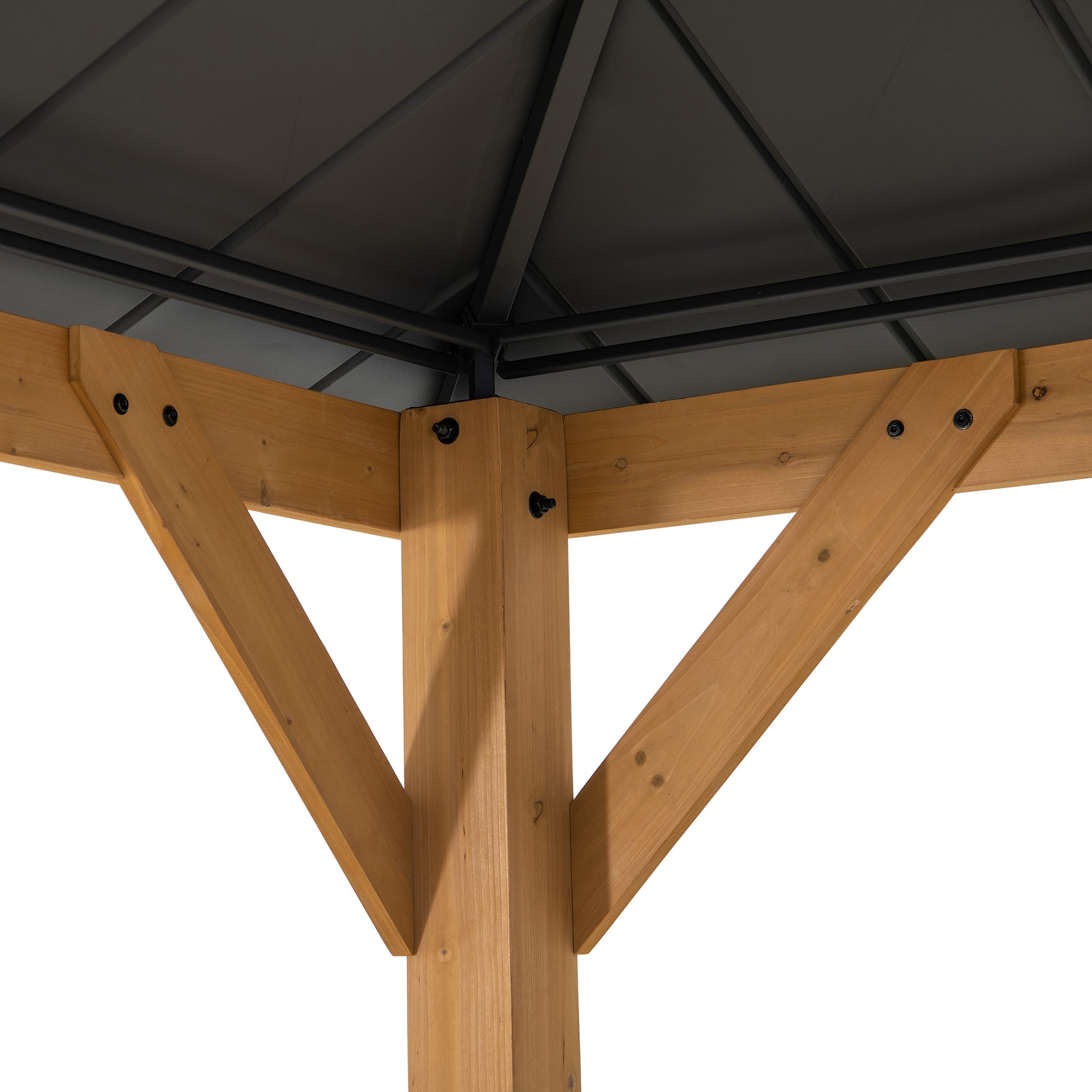 RIMO 450cm x 390cm Cedar Framed Gazebo with Anthracite Steel 2-tier Roof - inside corner