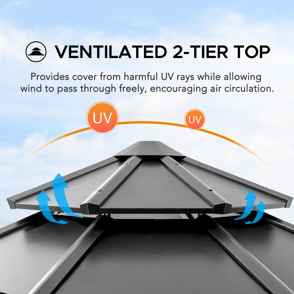 EGGI 395cm x 395cm Cedar Framed Octagon Gazebo with Anthracite Steel 2-tier Hardtop