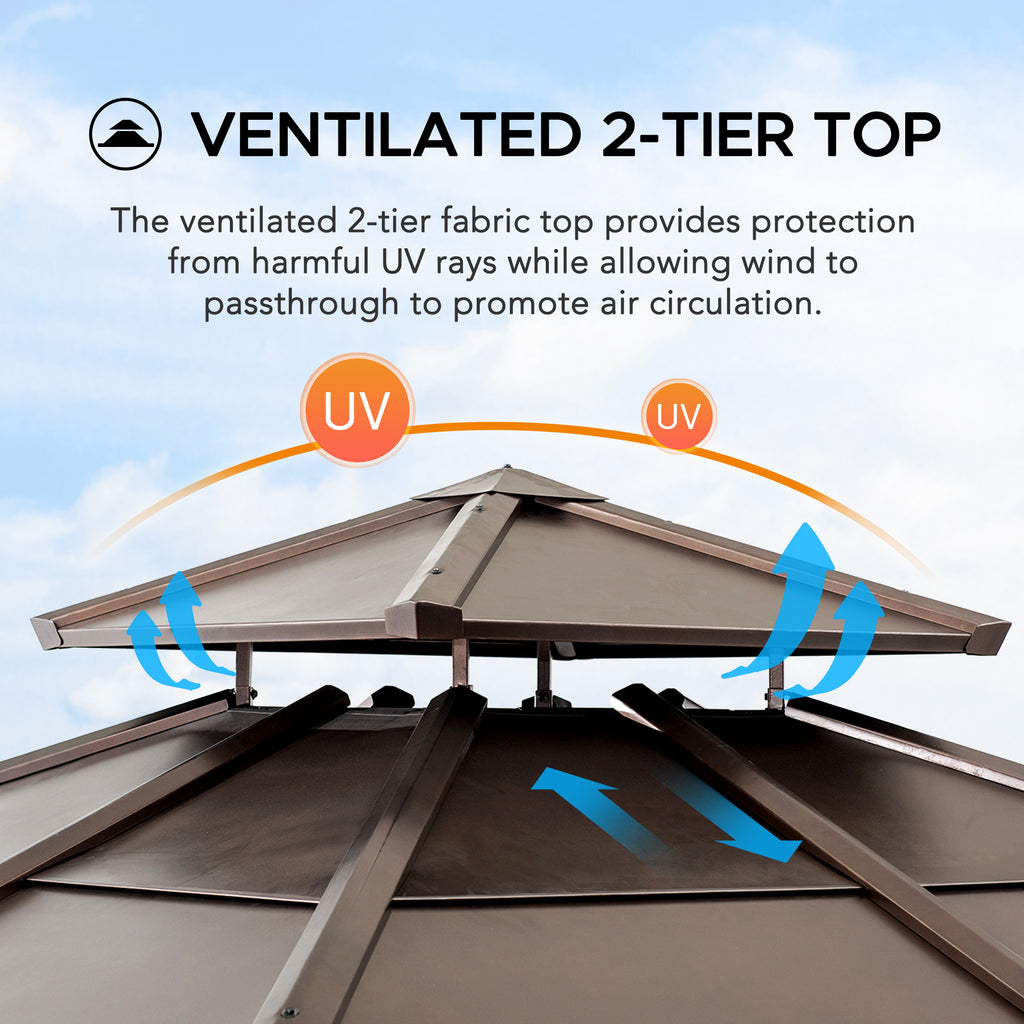 PAPS 335cm x 335cm Cedar Framed Gazebo with Brown Steel 2-tier Hip Roof