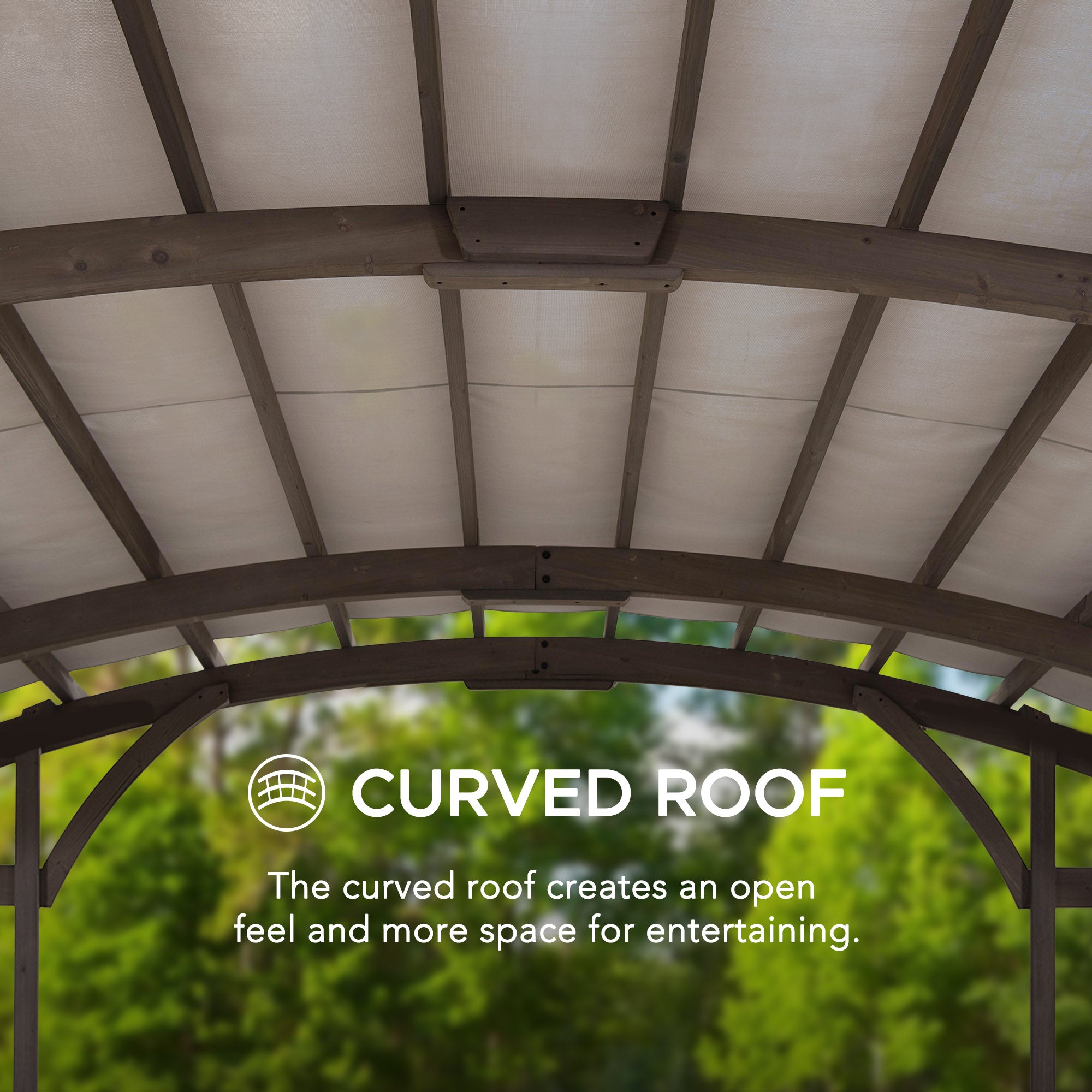 DAJTI 305cm x 427cm Cedar Wood Arched Pergola with Gray Fabric Soft Top - pergola curte