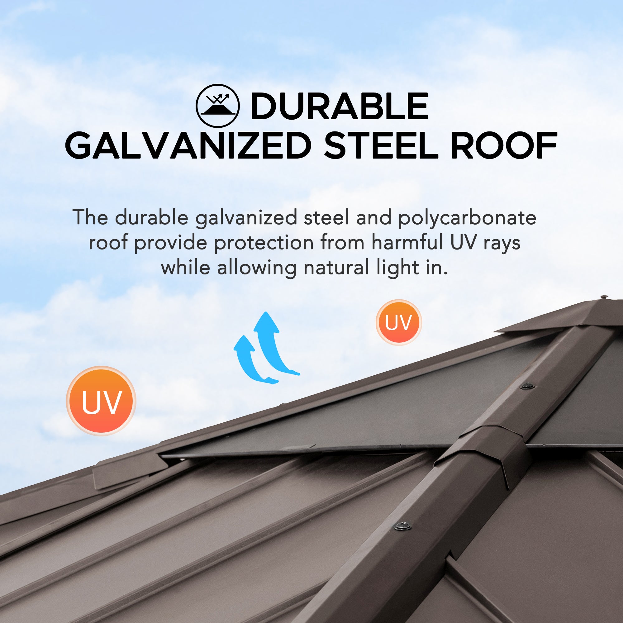 RAPI 273cm x 273cm Cedar Framed Gazebo with Brown Steel and Polycarbonate Hip Roof