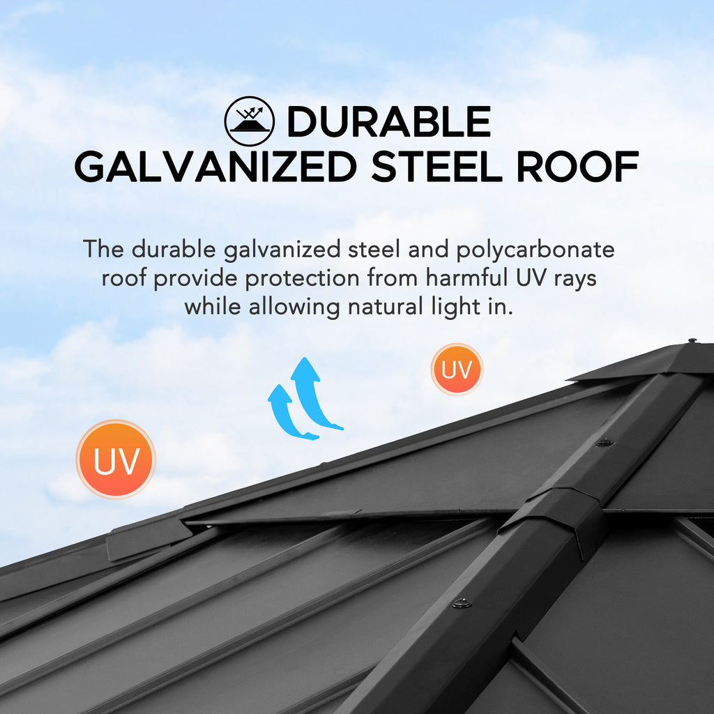 RAPI 273cm x 273cm Cedar Framed Gazebo with Anthracite Steel and Polycarbonate Hip Roof