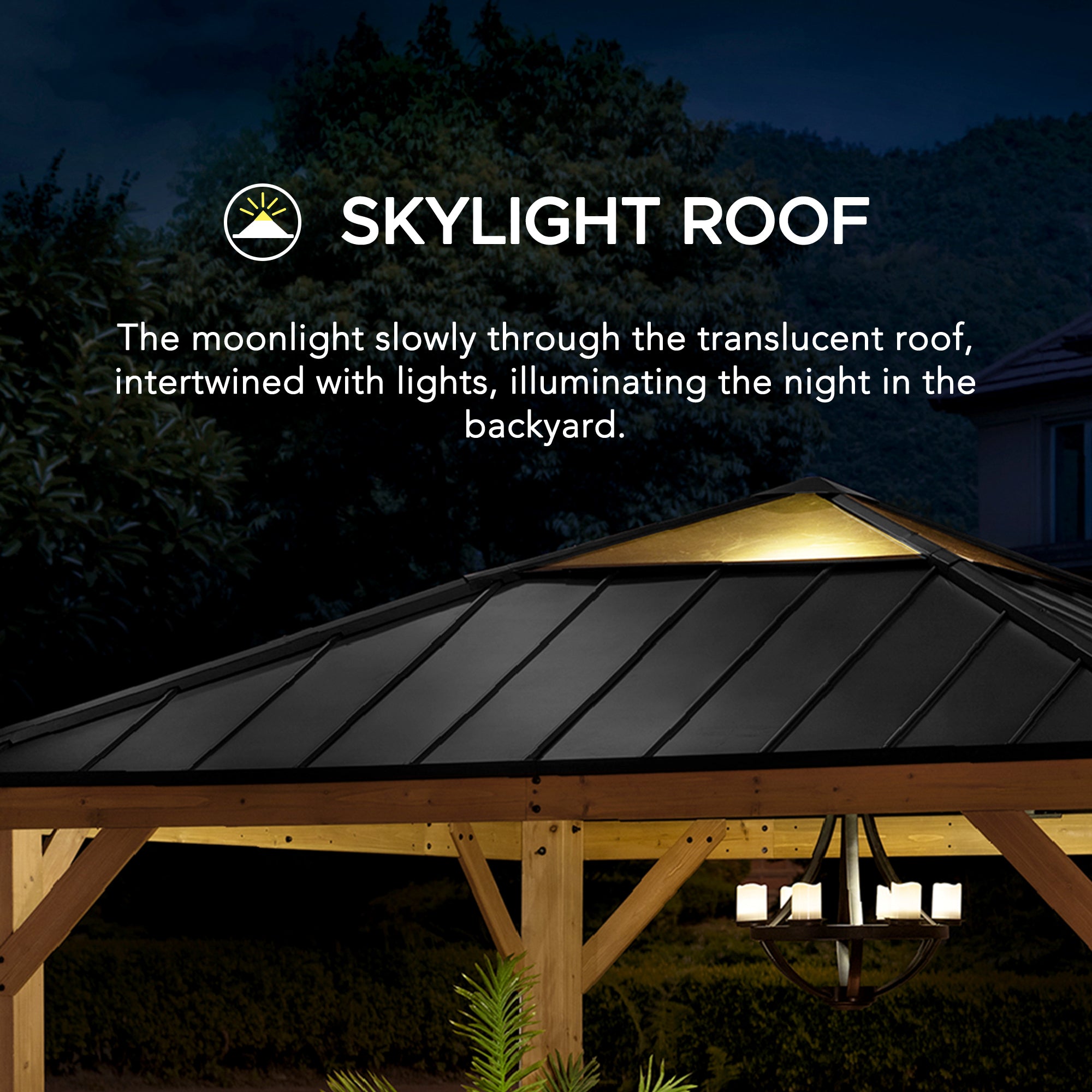 PIRIN 336cm x 336cm Cedar Framed Gazebo with Anthracite Gray Steel and Polycarbonate Hip Roof