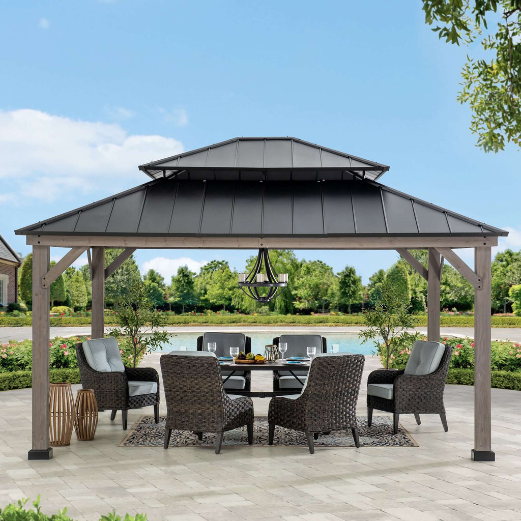 RYSY 450cm x 390cm Cedar Framed Gazebo with Anthracite Steel Hardtop - full view day
