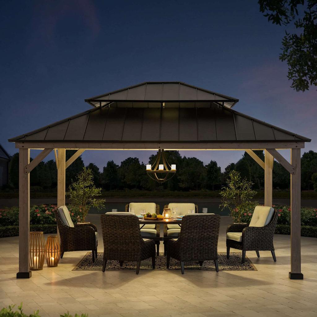 RYSY 450cm x 390cm Cedar Framed Gazebo with Anthracite Steel Hardtop - full view day