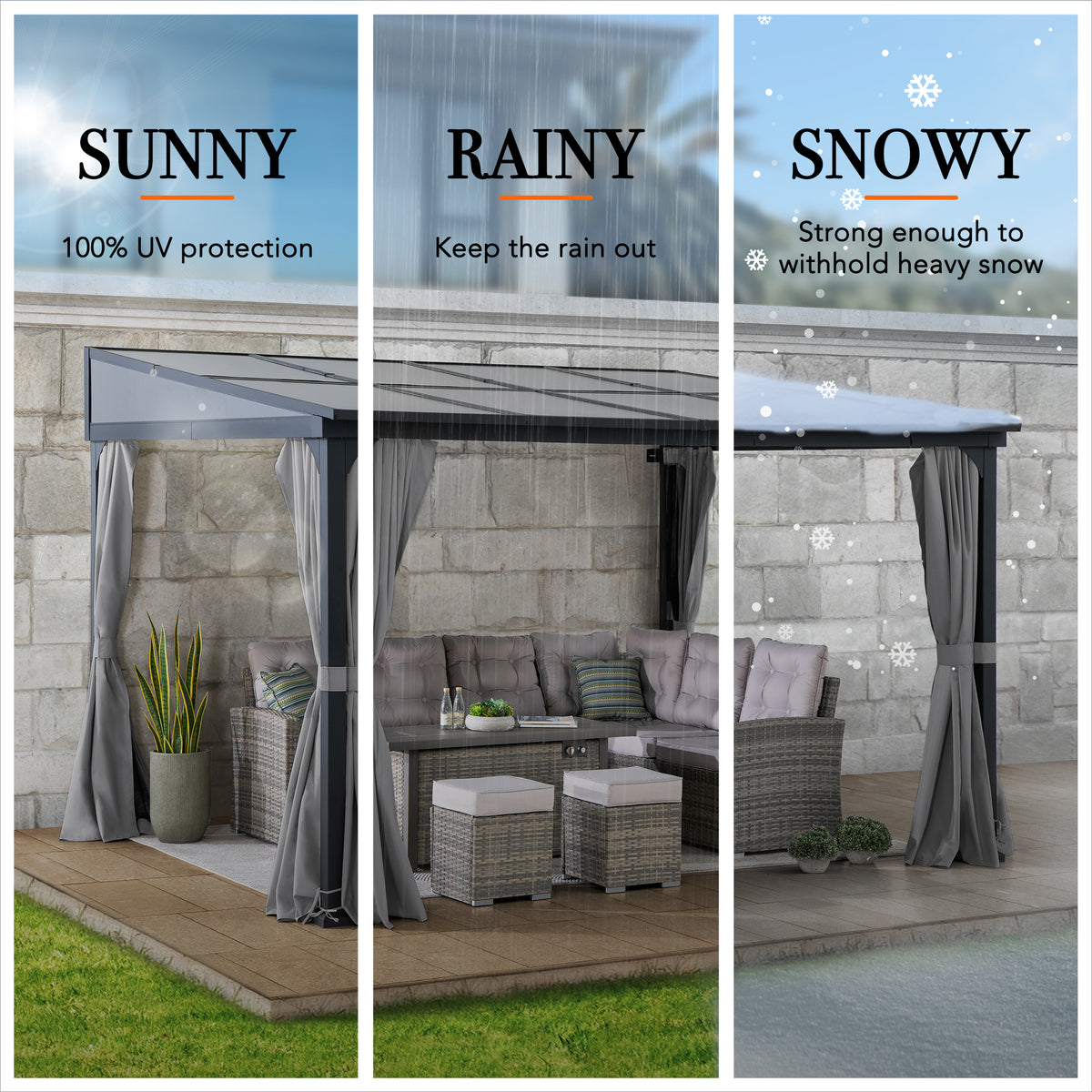 MEIJE 360cm x 300cm Wall-Mounted Steel Pergola