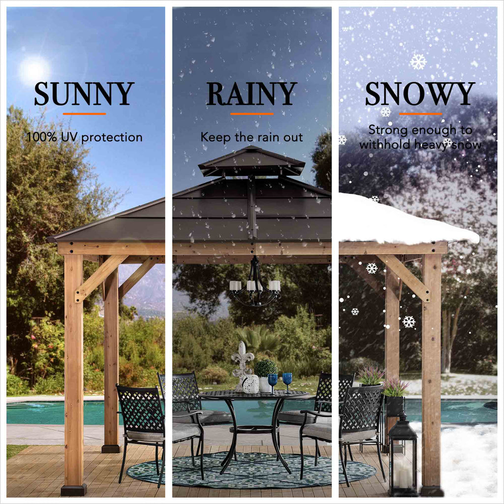 PAPS 335cm x 335cm Cedar Framed Gazebo with Brown Steel 2-tier Hip Roof