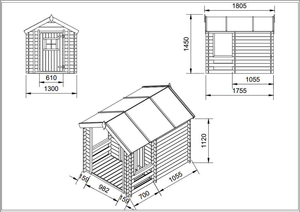 Wooden Playhouse for Kids M501A - 130 x 164 cm