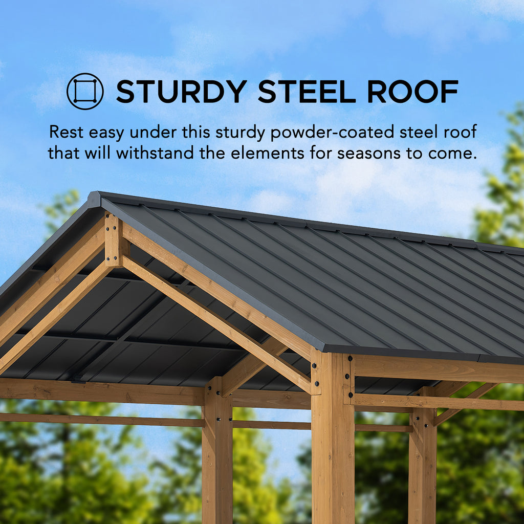 KORAB 335cm x 400cm Cedar Wood Carport with Anthracite Steel Roof - car