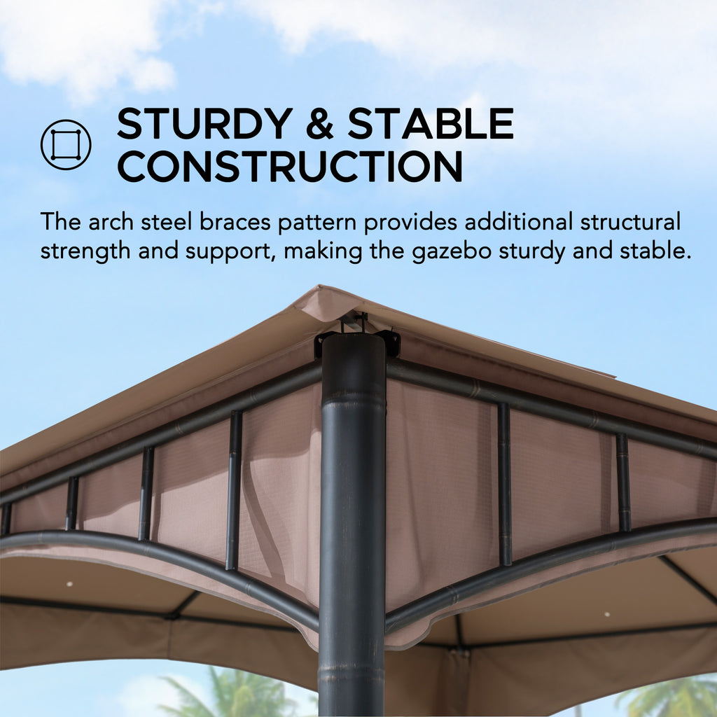 LAURO 340cm x 340cm Brown Fabric Steel Canopy with Ventilated 2-tier Top