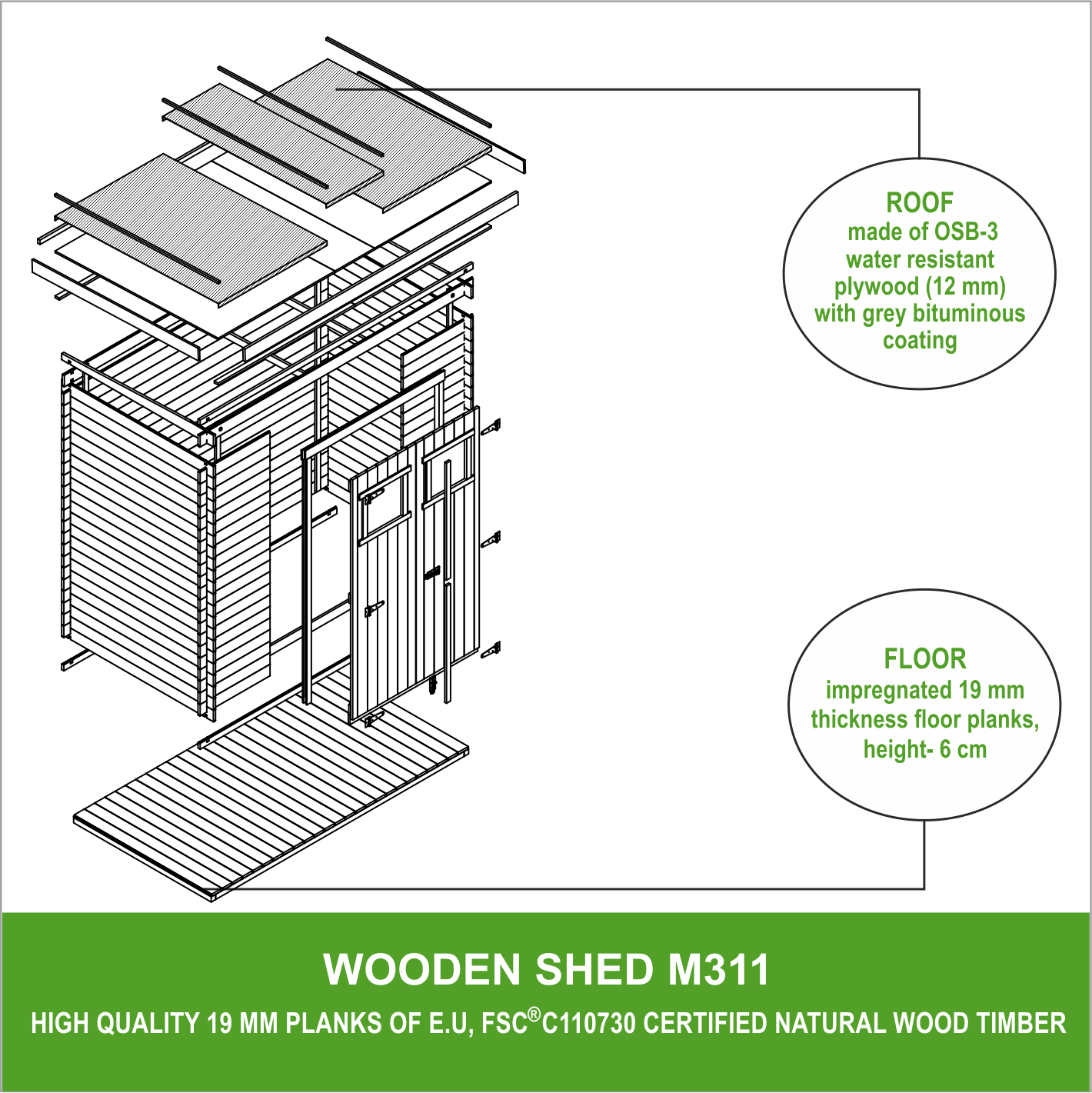 Casetta da giardino in legno M311 - 200 x 130 cm