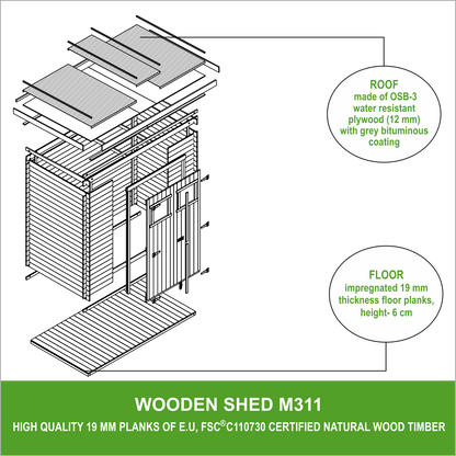 Casetta da giardino in legno M311 - 200 x 130 cm