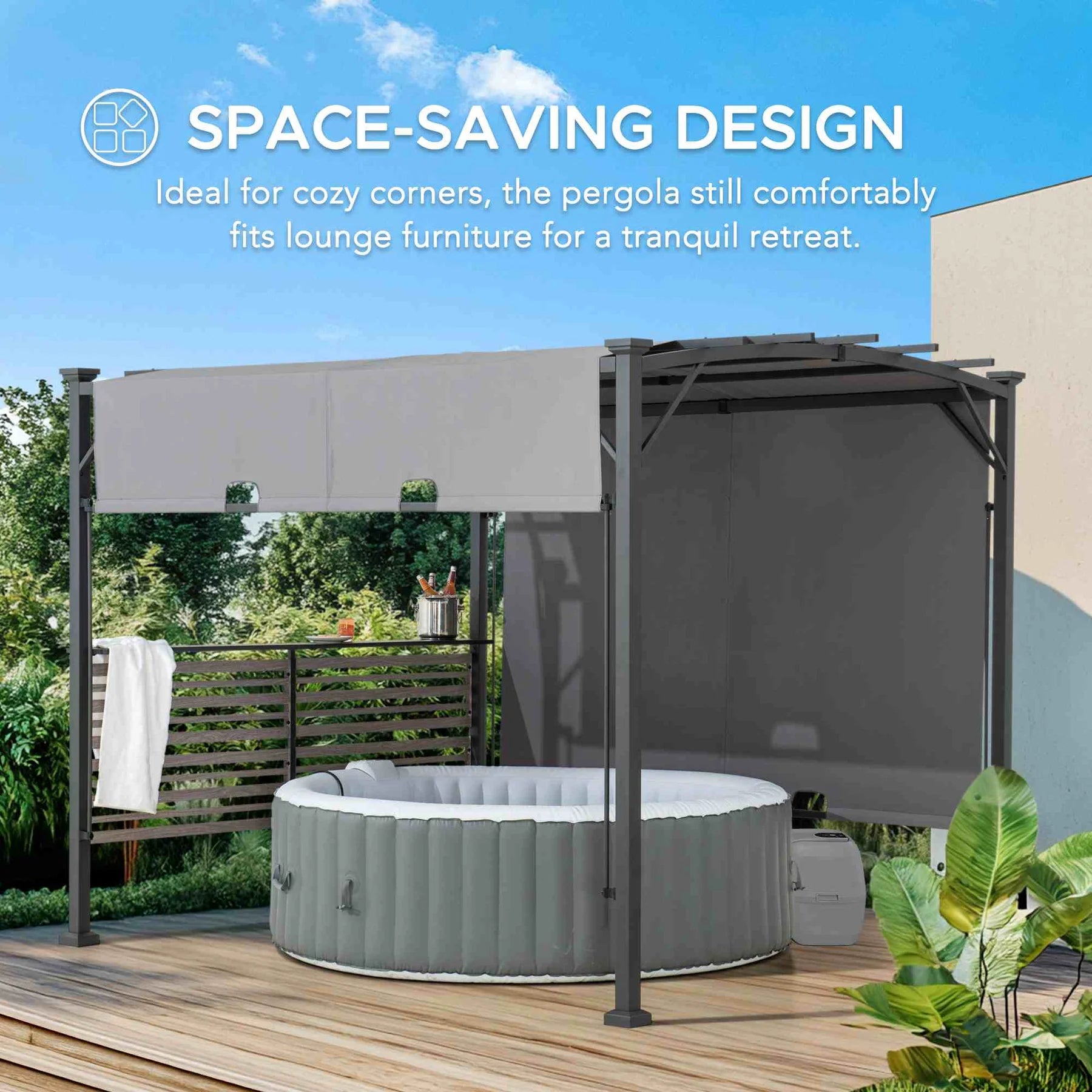 TITOV 270cm x 300cm Gray Fabric Hot Tub Pergola