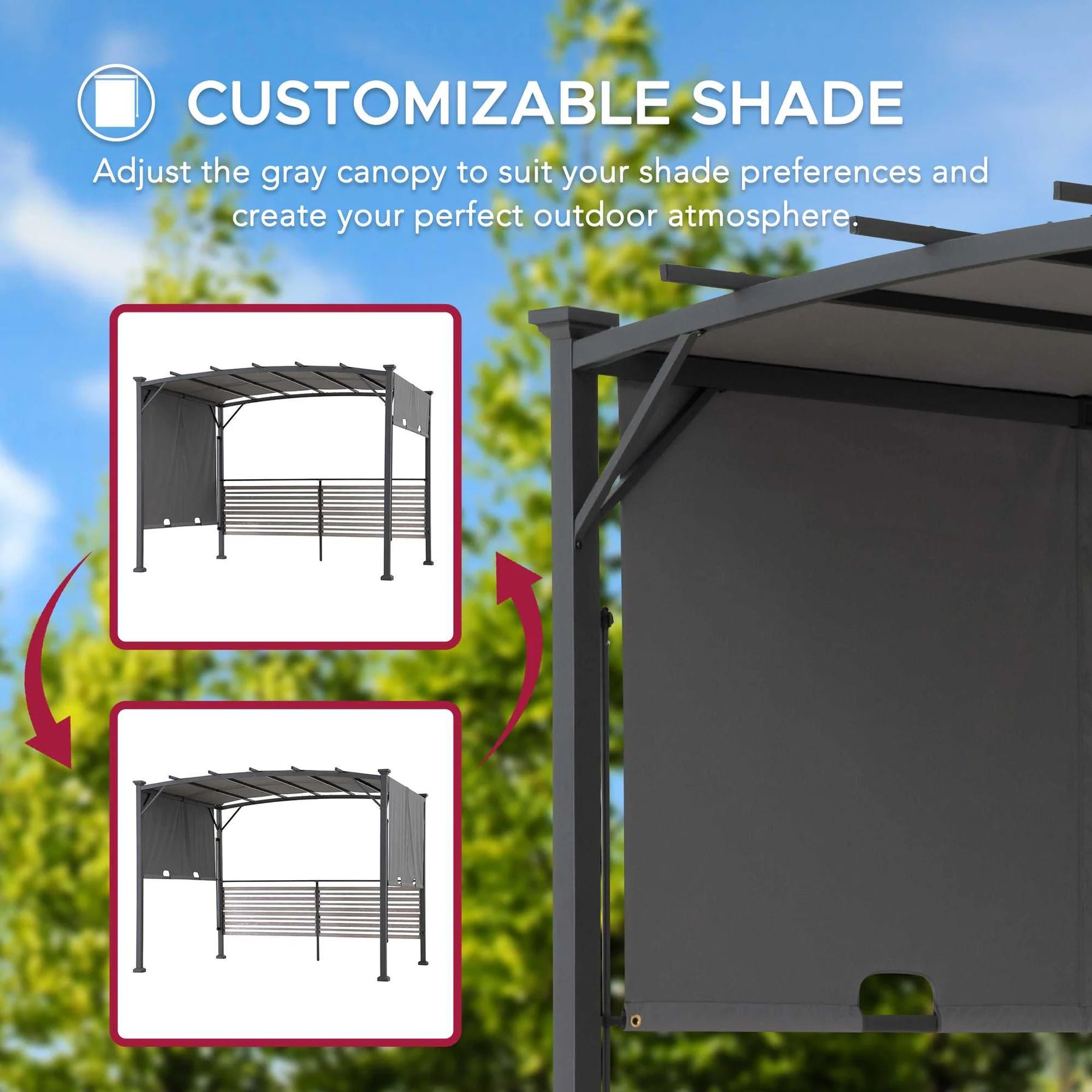 TITOV 270cm x 300cm Gray Fabric Hot Tub Pergola