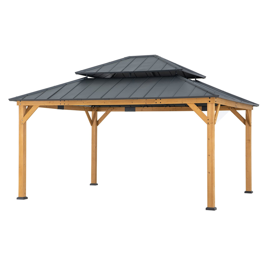 TRIVOR 450cm x 390cm Cedar Framed Gazebo with Anthracite Steel 2-tier Roof - side