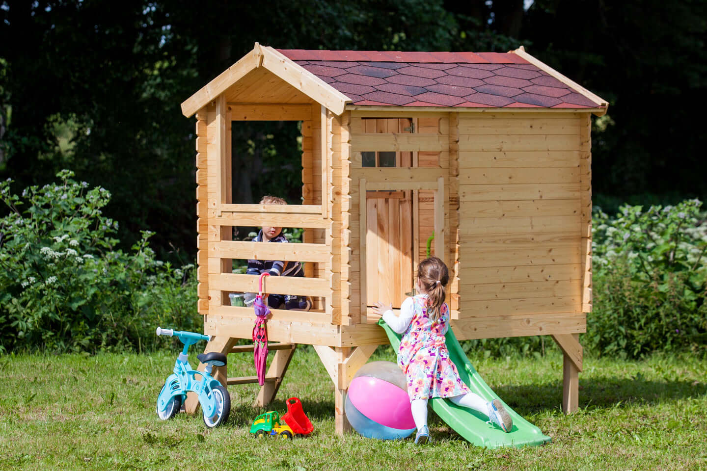 Wooden Children’s Playhouse with Slide M501C - 130 x 164 cm
