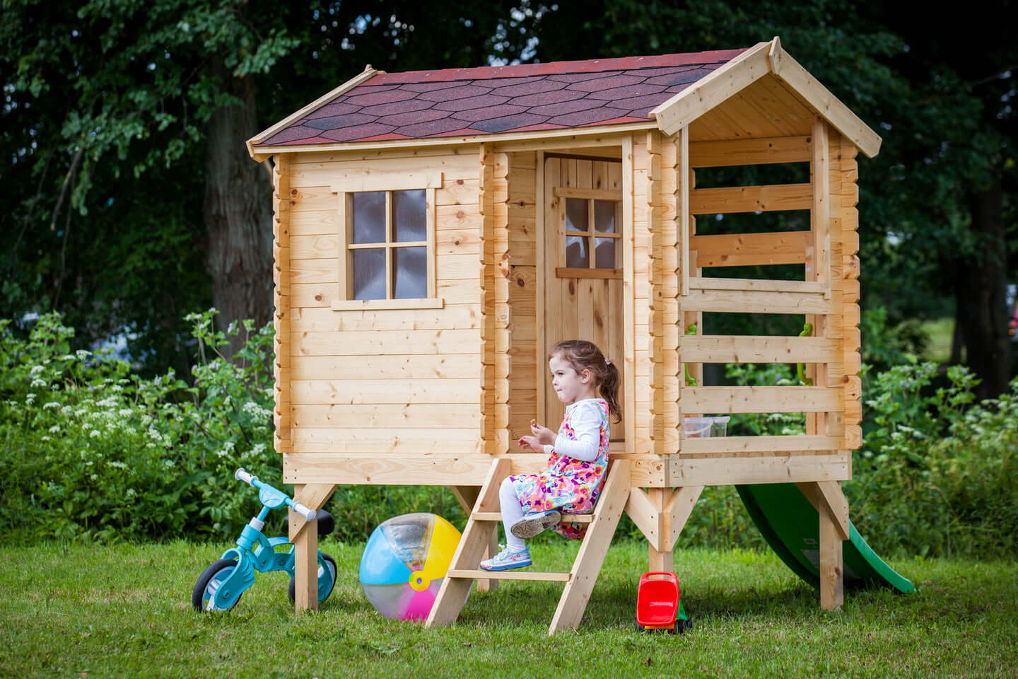 Wooden Children’s Playhouse with Slide M501C - 130 x 164 cm