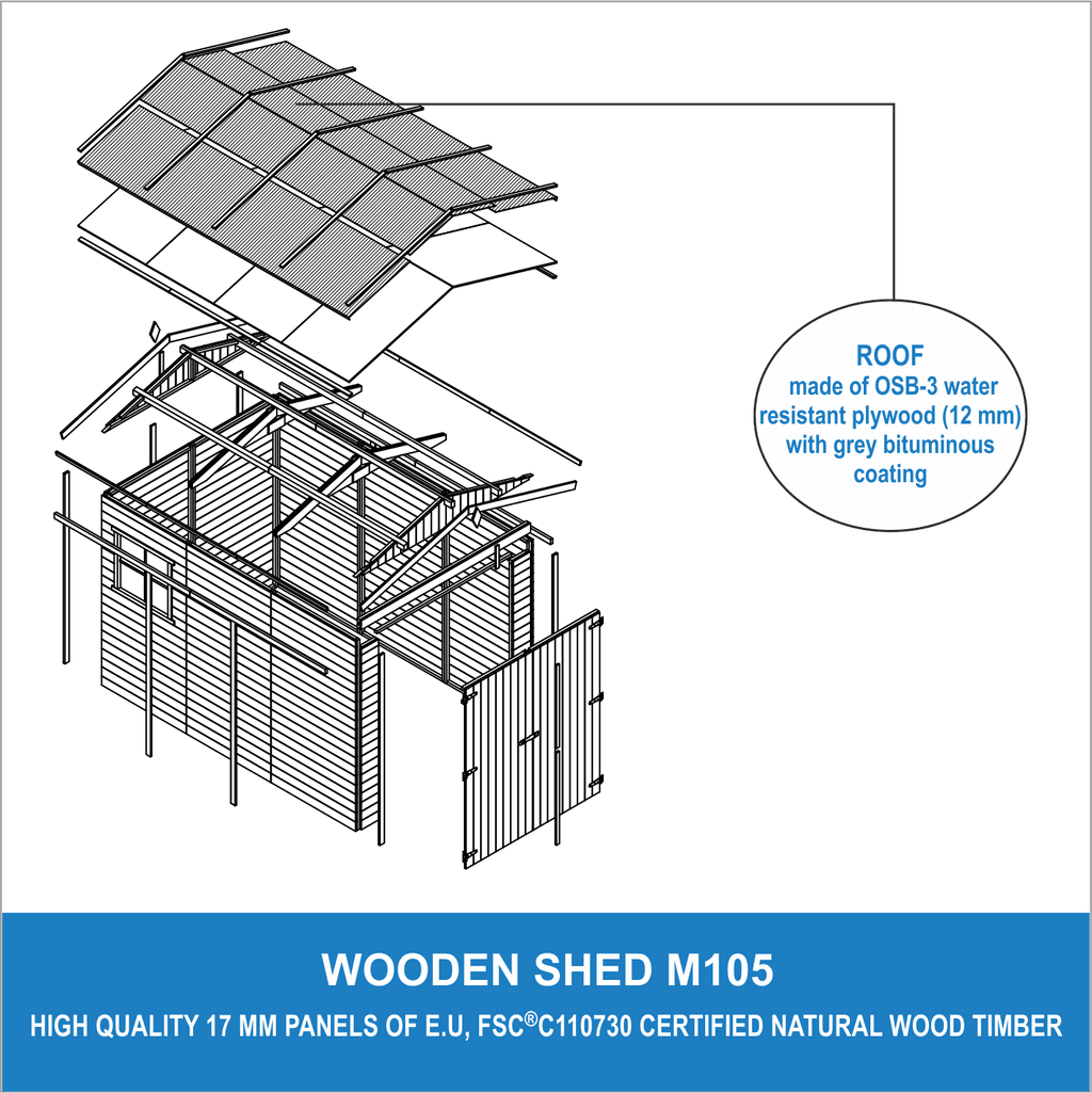 Wooden Garden Garage M105 - 297 x 205 cm - dimensions 2m x 2m