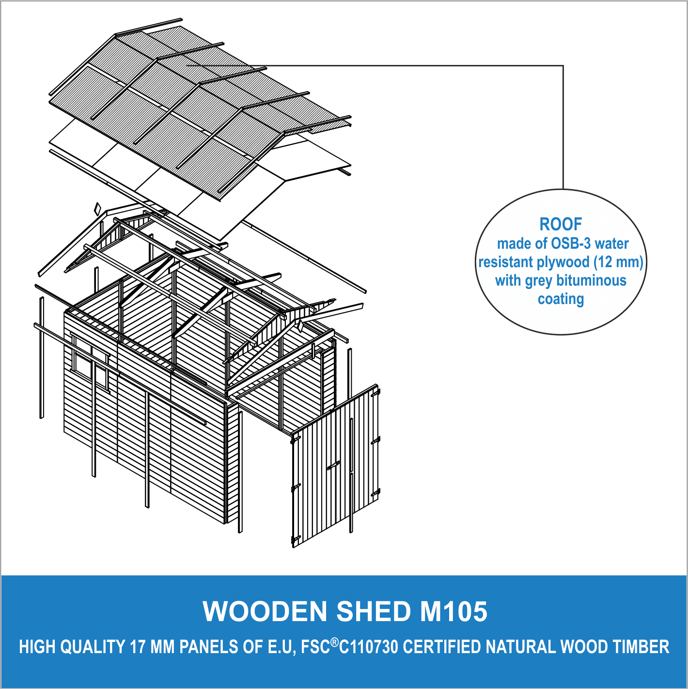 Wooden Garden Garage M105 - 297 x 205 cm - dimensions 2m x 2m