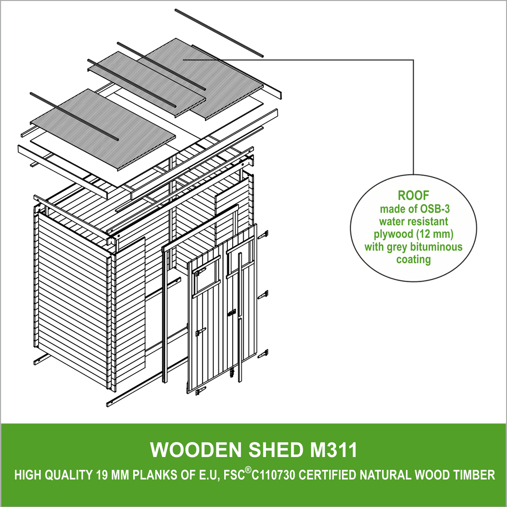 Wooden Garden Shed M311 - 200 x 130 cm