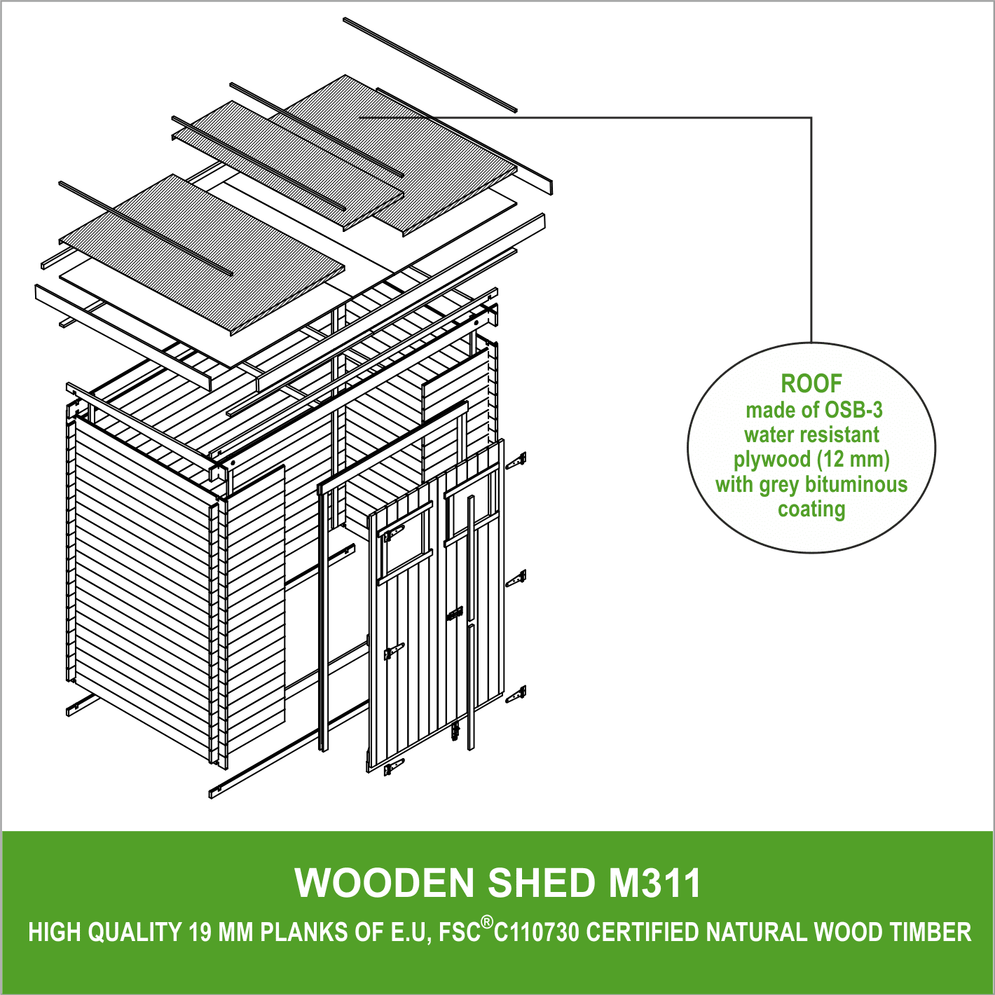 Wooden Garden Shed M311 - 200 x 130 cm