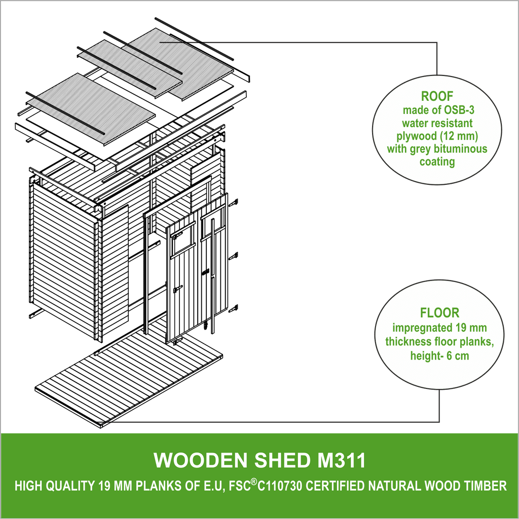 Wooden Garden Shed M311 - 200 x 130 cm