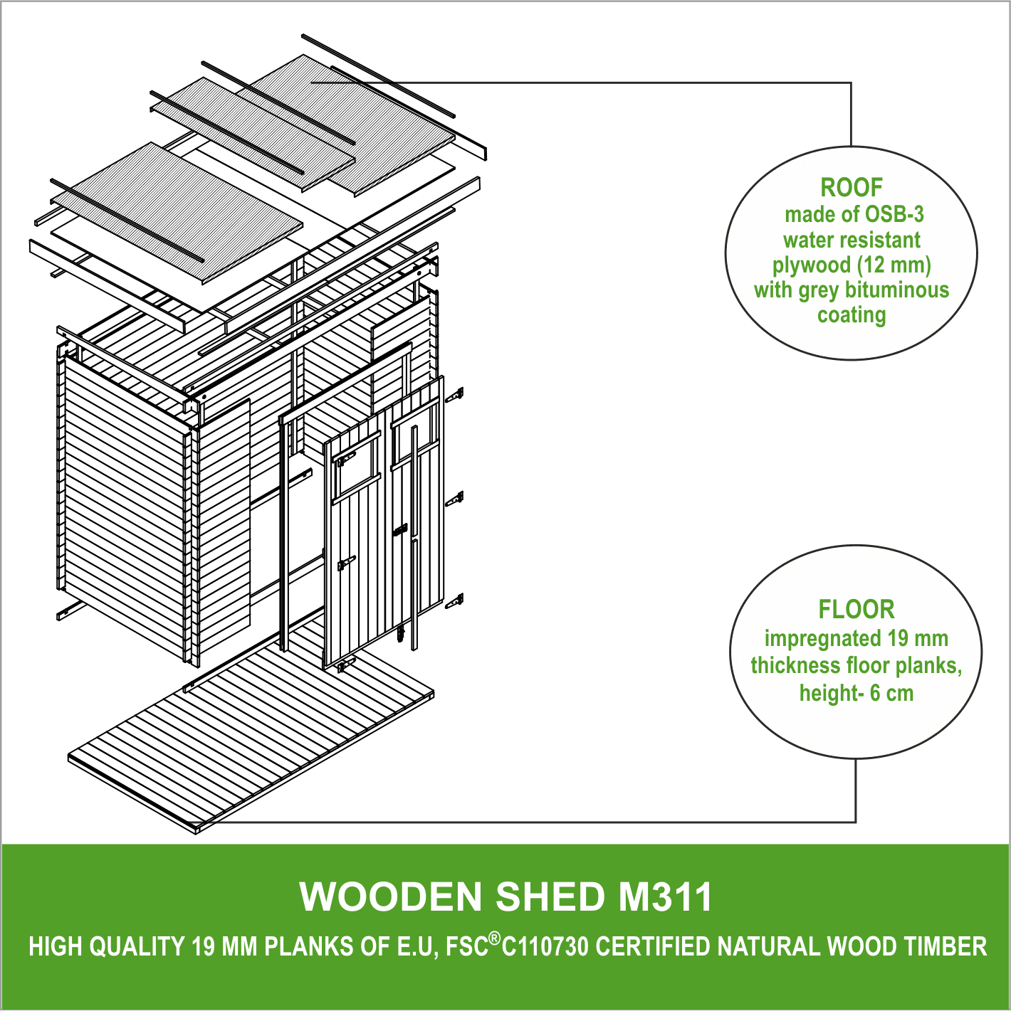 Wooden Garden Shed M311 - 200 x 130 cm